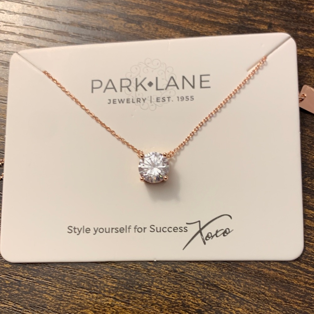 Park Lane Rose Gold Solitaire Pendant Necklace with Clear Crystal